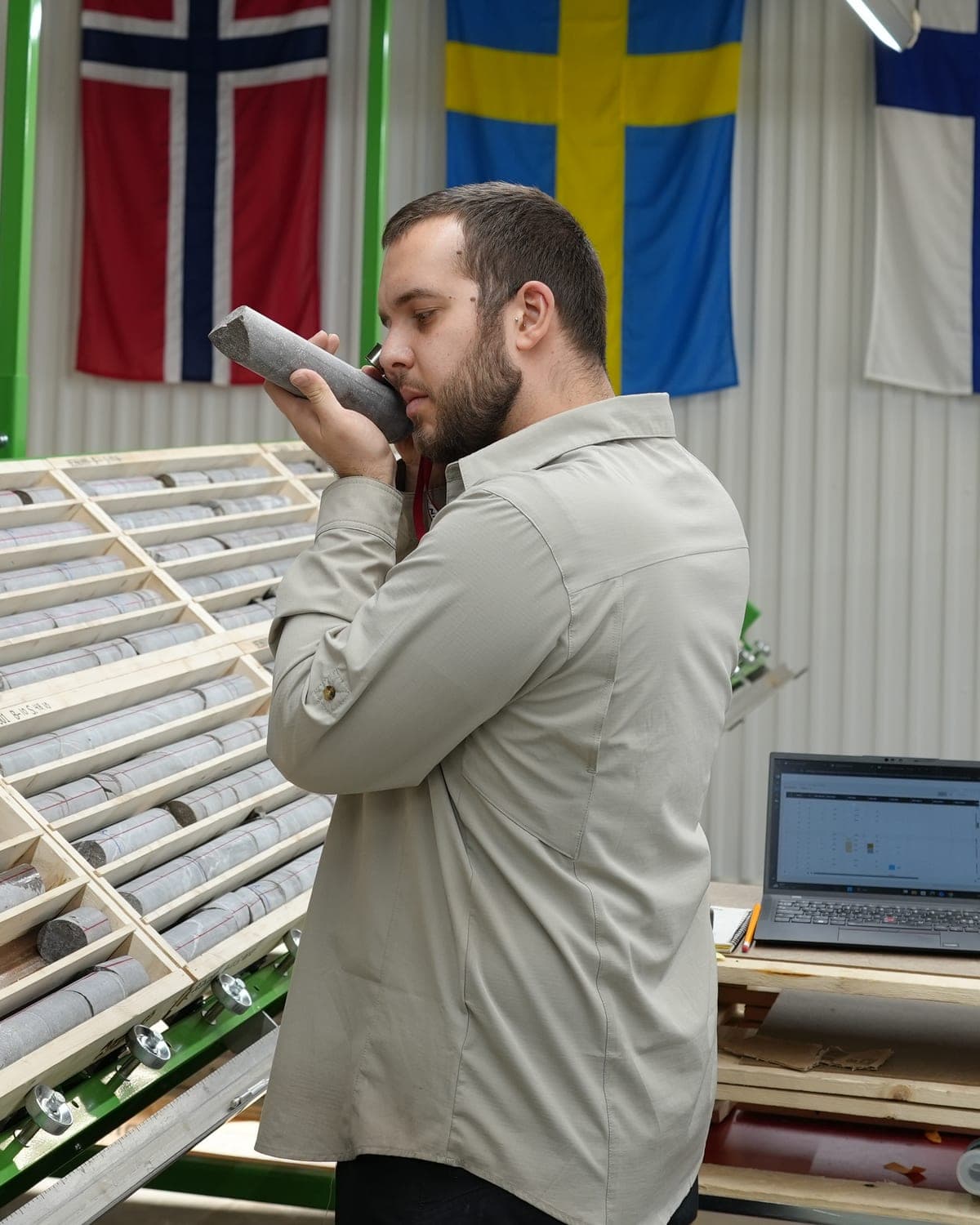 Christos Martzoukos inspecting a drill core in the core shed